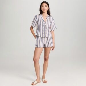 Trovata Birds of Paradis Inez Striped Shirt and Short Set Size Large 100% Linen